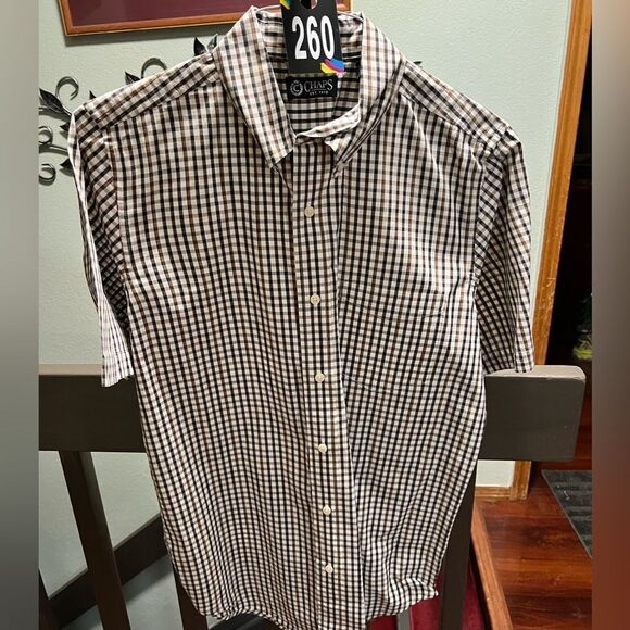 NWOT Chaps Men’s Smalll Brown Checkered Button Down Sort Sleeve Shirt #260 - Picture 5 of 5